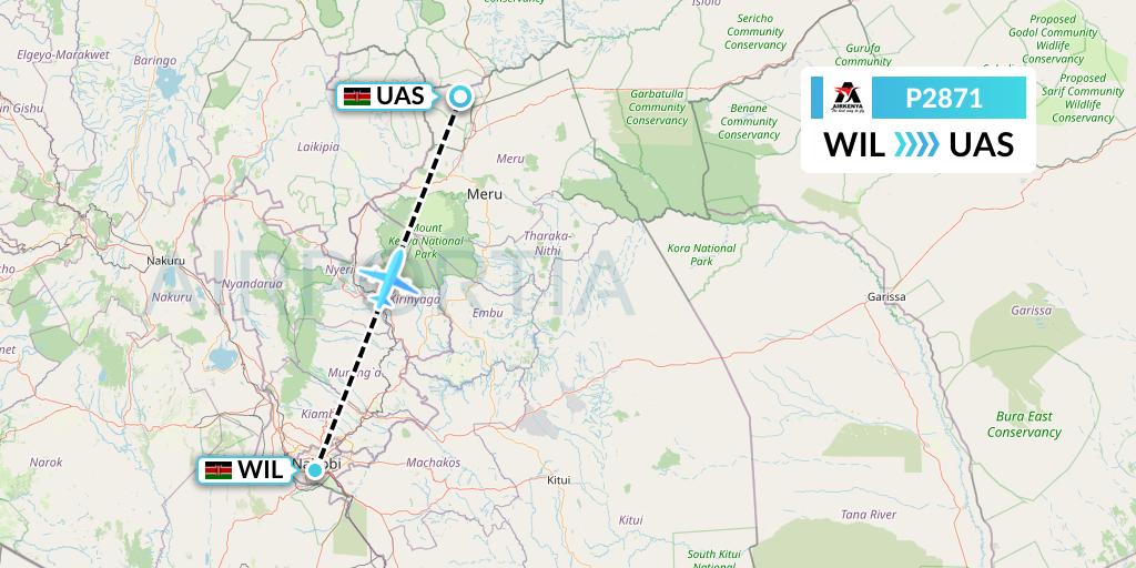 P2871 Airkenya Express Flight Map: Nairobi to Samburu South