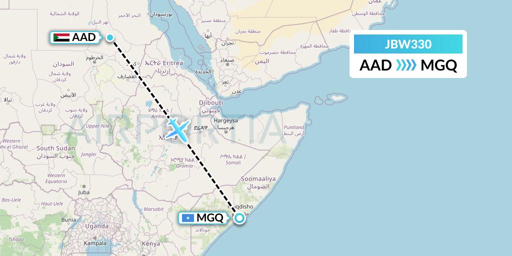 JBW330 Jubba Airways Flight Map: Ad-Dabbah to Mogadishu
