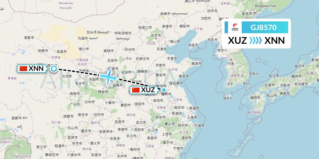 GJ8570 Loong Airlines Flight Map: Xuzhou to Xining