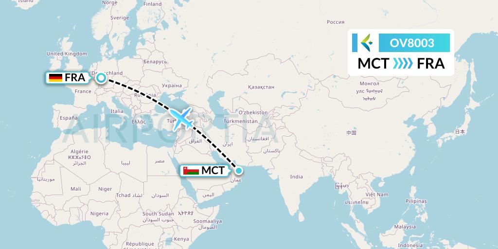 OV8003 SalamAir Flight Map: Muscat to Frankfurt