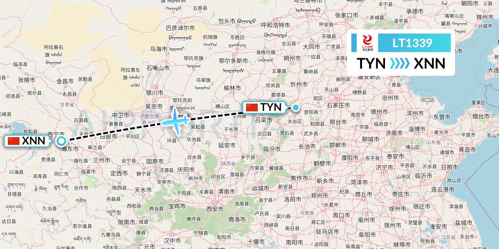 LT1339 LongJiang Airlines Flight Map: Taiyuan to Xining