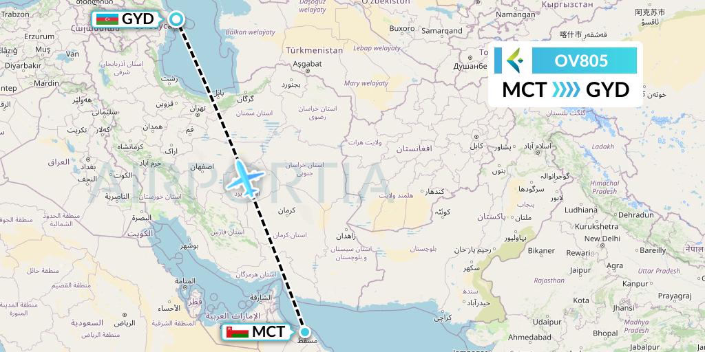 OV805 SalamAir Flight Map: Muscat to Baku