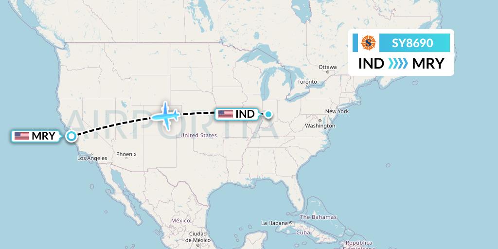 SY8690 Sun Country Airlines Flight Map: Indianapolis to Monterey