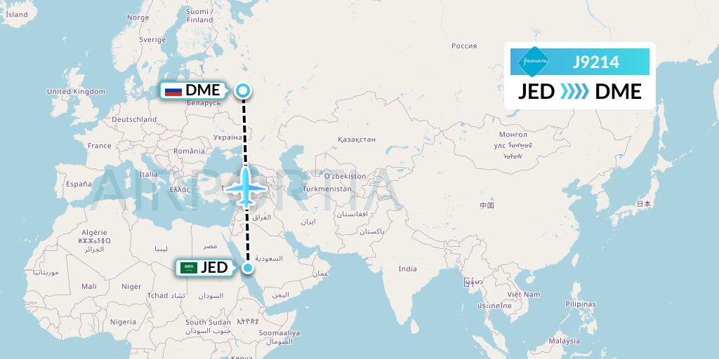 J9214 Jazeera Airways Flight Map: Jeddah to Moscow