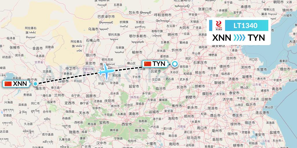LT1340 LongJiang Airlines Flight Map: Xining to Taiyuan