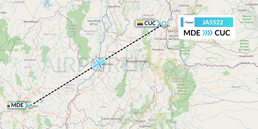 JA5522 JetSMART Flight Map: Medellin to Cucuta