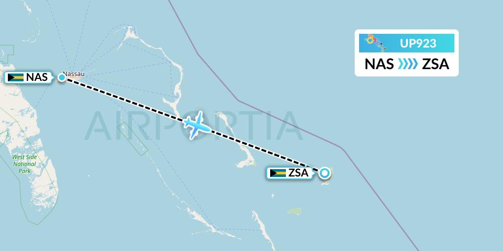 UP923 Bahamasair Flight Map: Nassau to San Salvador