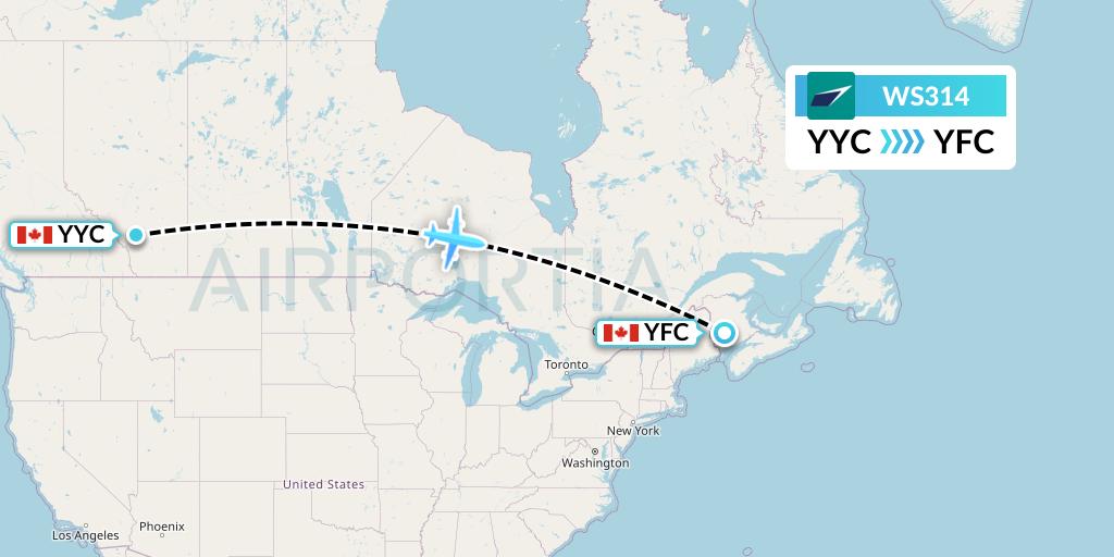 WS314 WestJet Flight Map: Calgary to Fredericton