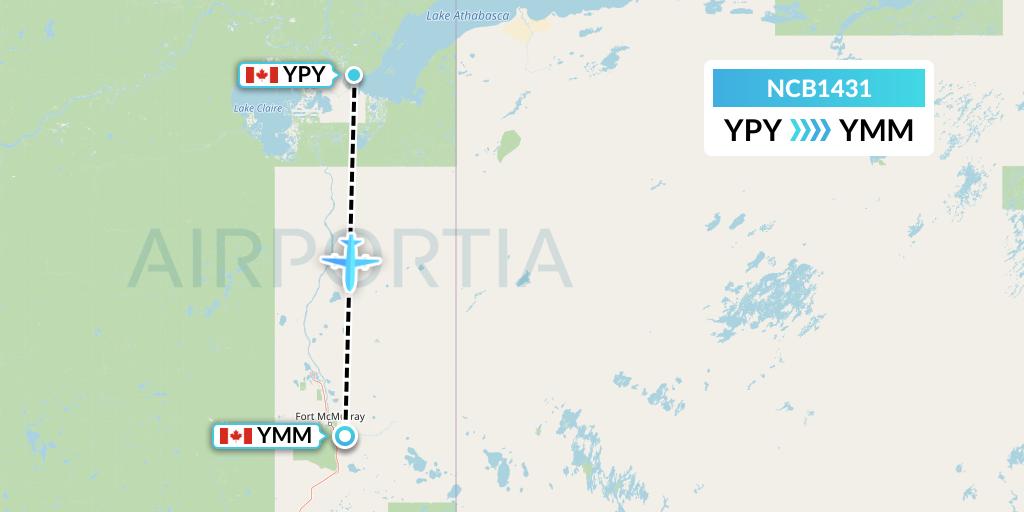 NCB1431 North Caribou Flying Service Flight Map: Fort Chipewyan to Fort McMurray