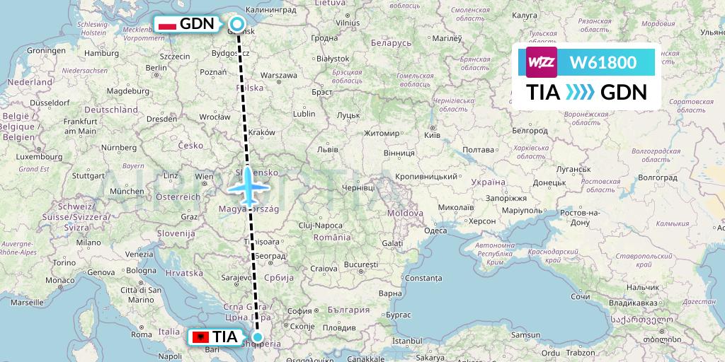 W61800 Wizz Air Flight Map: Tirana to Gdansk