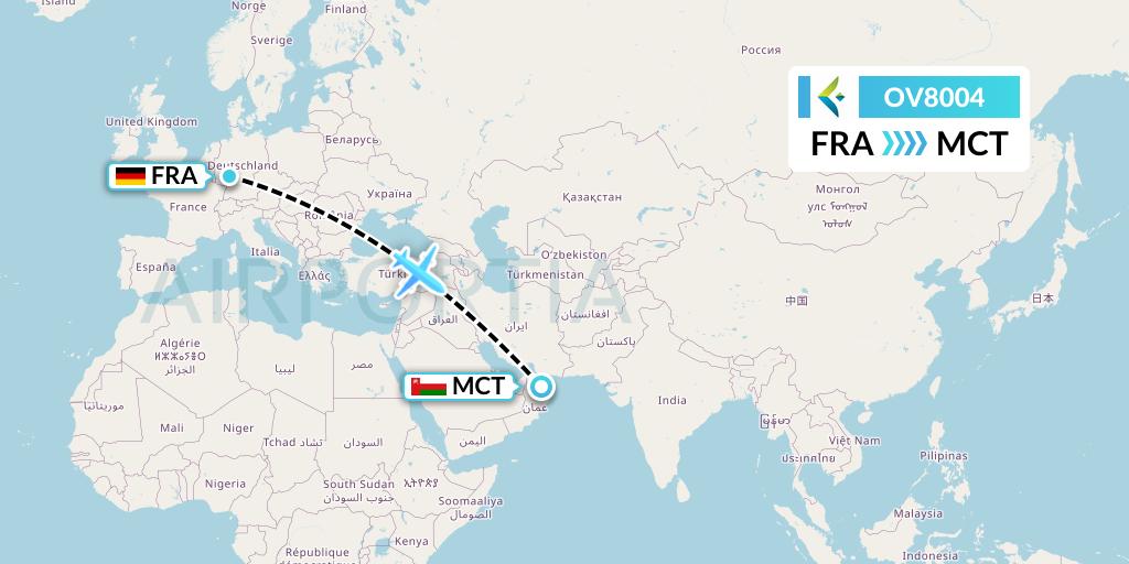 OV8004 SalamAir Flight Map: Frankfurt to Muscat