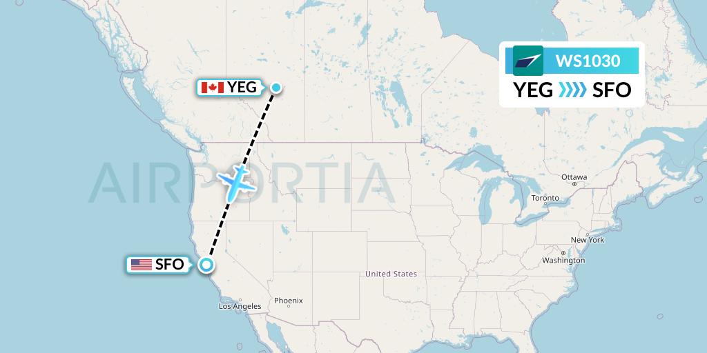 WS1030 WestJet Flight Map: Edmonton to San Francisco