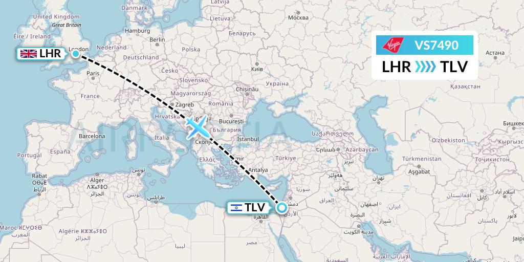 VS7490 Virgin Atlantic Airways Flight Map: London to Tel Aviv