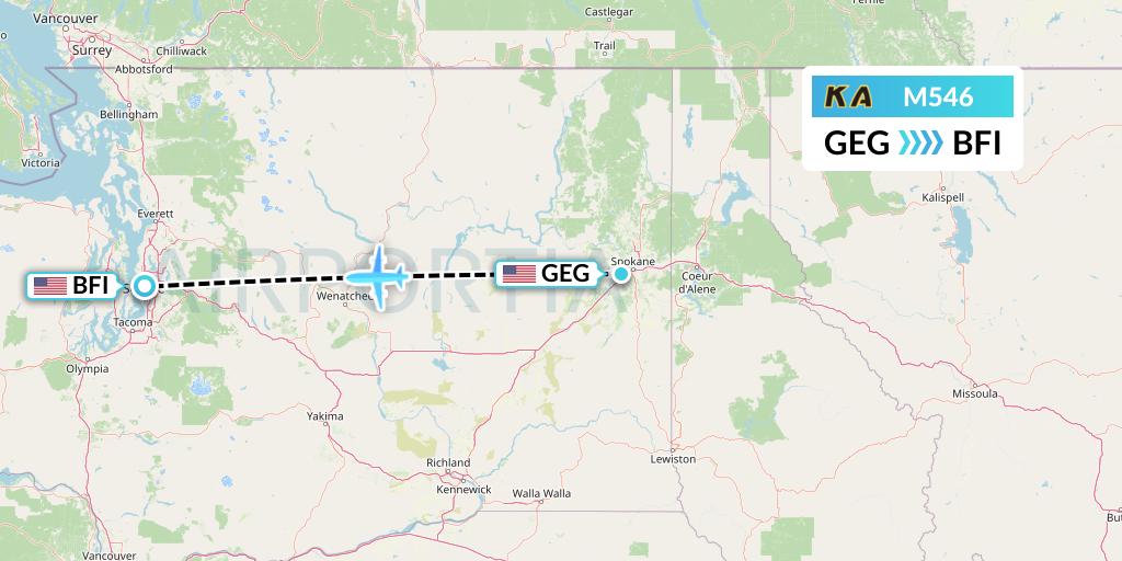 M546 Kenmore Air Flight Map: Spokane to Seattle