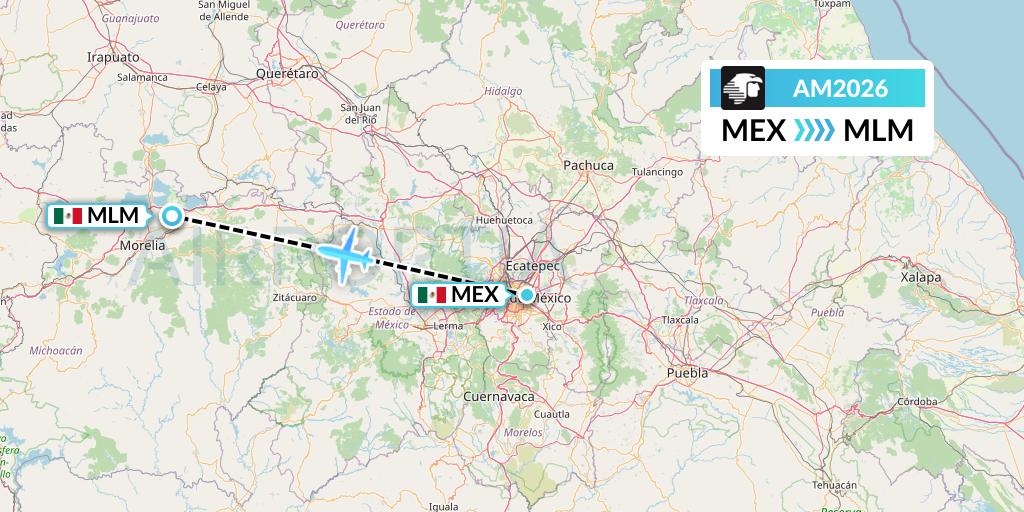 AM2026 Aeromexico Flight Map: Mexico City to Morelia