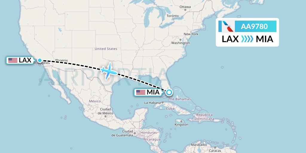 AA9780 American Airlines Flight Map: Los Angeles to Miami