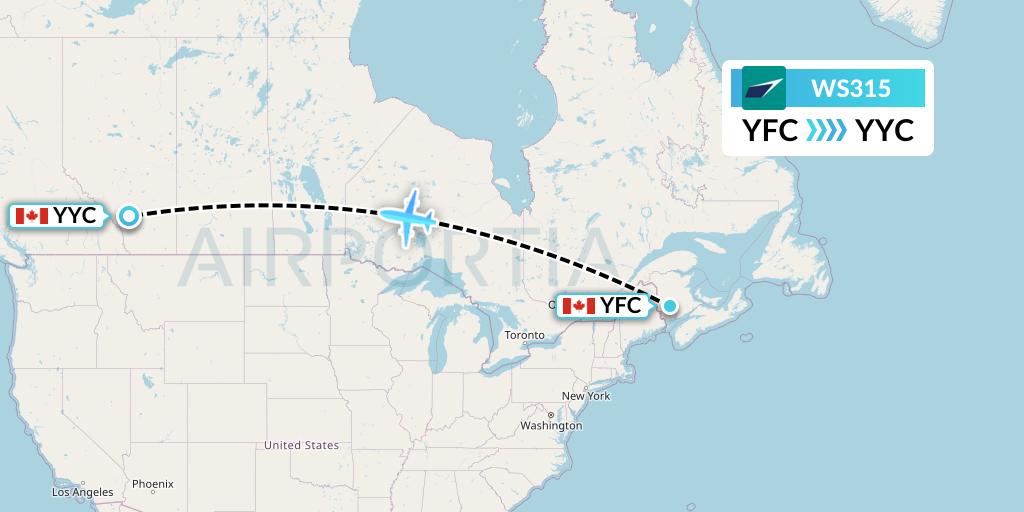 WS315 WestJet Flight Map: Fredericton to Calgary