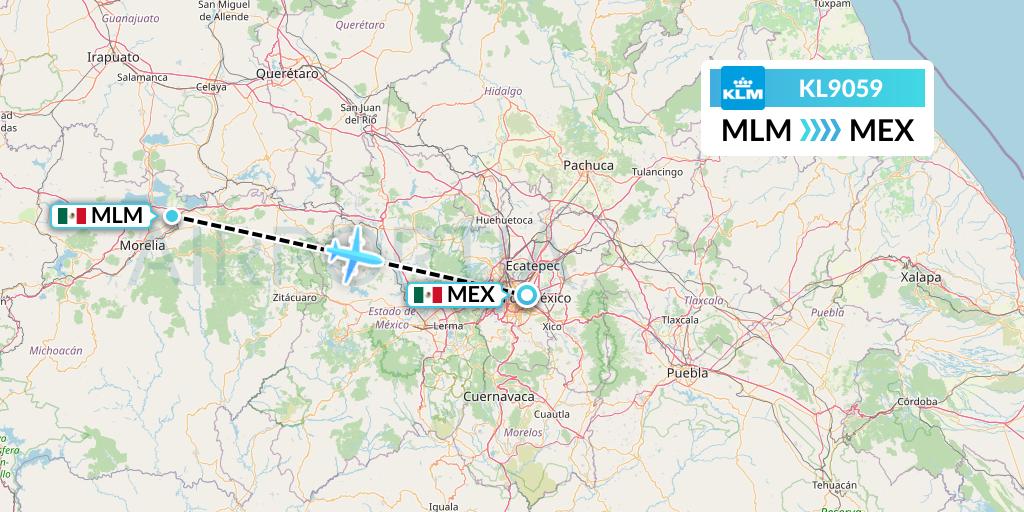 KL9059 KLM Flight Map: Morelia to Mexico City