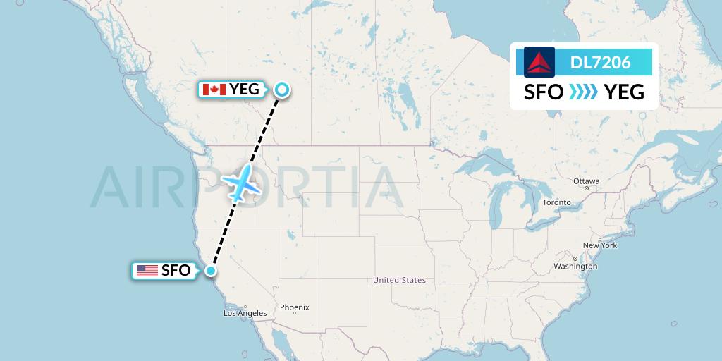 DL7206 Delta Air Lines Flight Map: San Francisco to Edmonton