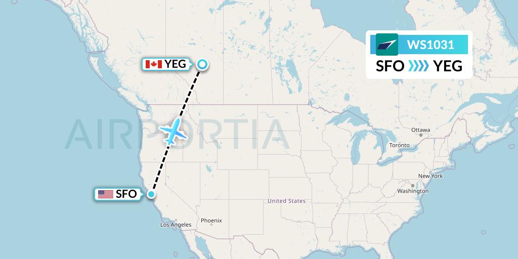 WS1031 WestJet Flight Map: San Francisco to Edmonton