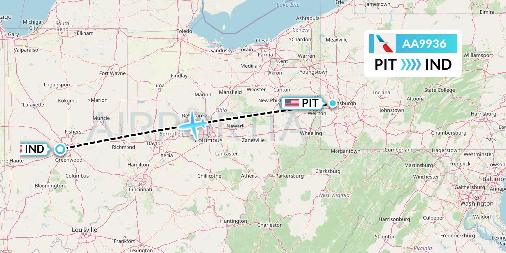 AA9936 American Airlines Flight Map: Pittsburgh to Indianapolis