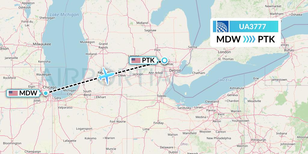 UA3777 United Airlines Flight Map: Chicago to Oakland County