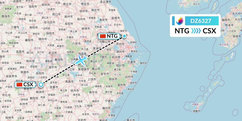 DZ6327 Donghai Airlines Flight Map: Nantong to Changsha