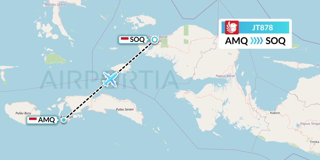 JT878 Lion Airlines Flight Map: Ambon to Sorong