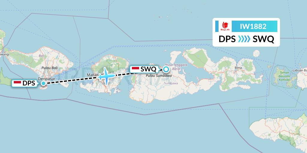 IW1882 Wings Air Flight Map: Denpasar to Sumbawa Besar