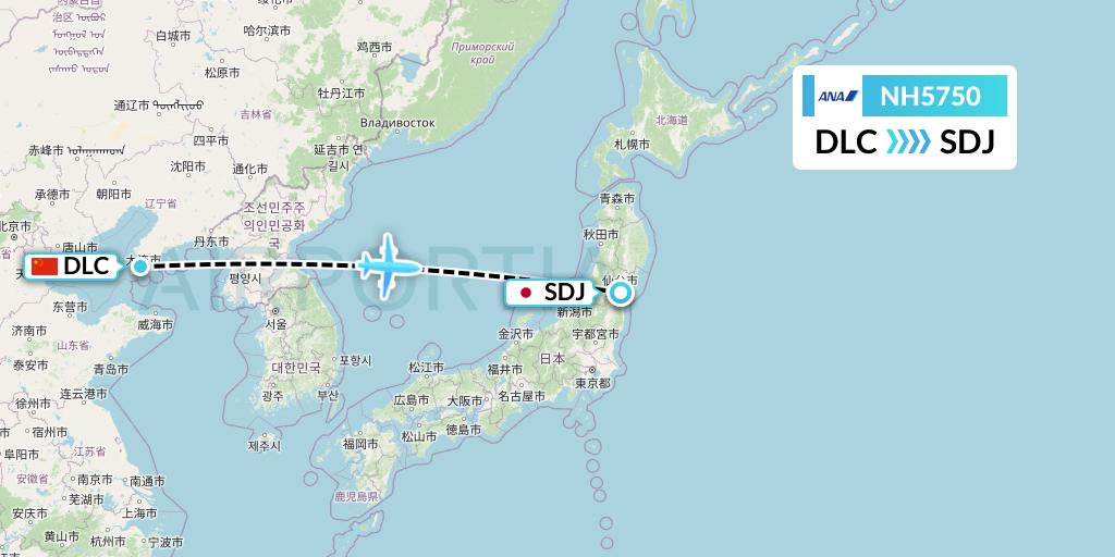 NH5750 All Nippon Airways Flight Map: Dalian to Sendai