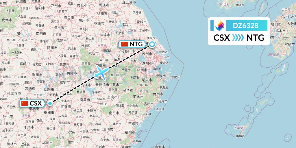 DZ6328 Donghai Airlines Flight Map: Changsha to Nantong