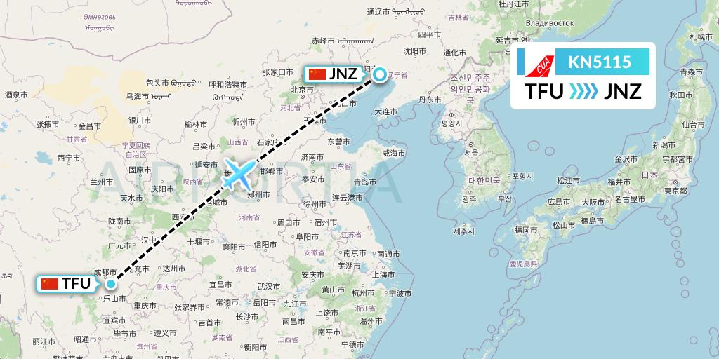 KN5115 China United Airlines Flight Map: Chengdu to Jinzhou