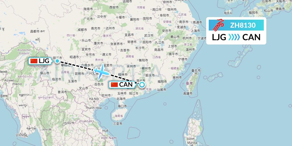 ZH8130 Shenzhen Airlines Flight Map: Lijiang to Guangzhou