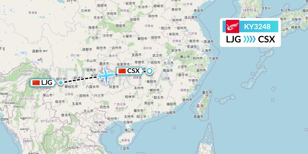KY3248 Kunming Airlines Flight Map: Lijiang to Changsha