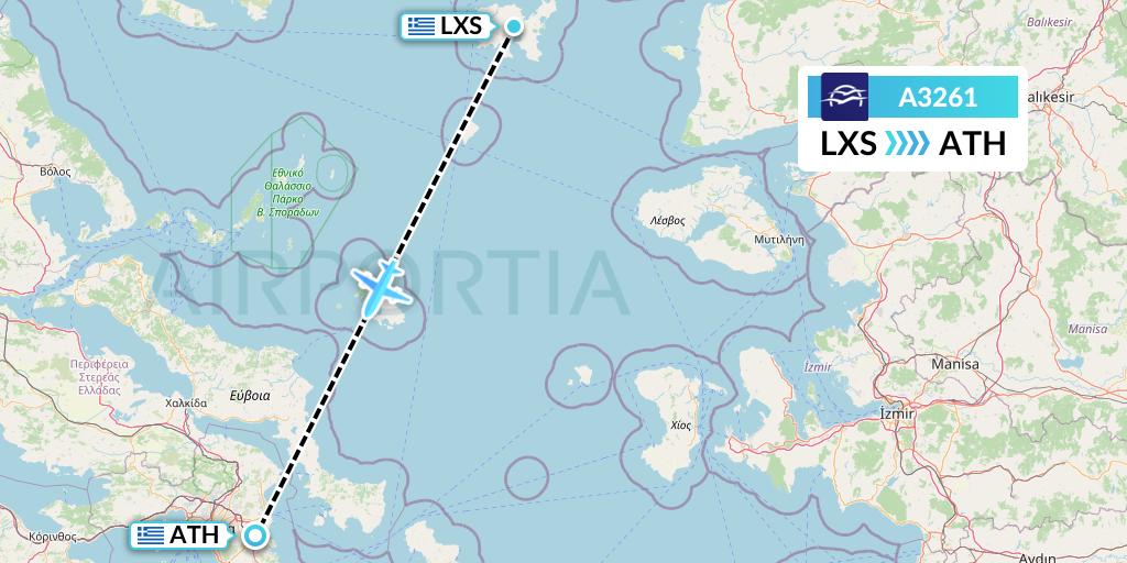 A3261 Aegean Airlines Flight Map: Lemnos to Athens