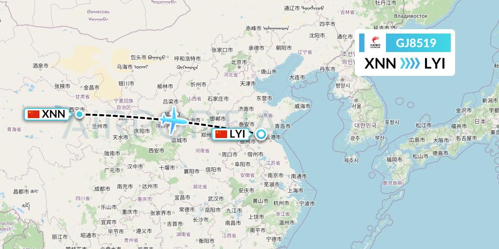 GJ8519 Loong Airlines Flight Map: Xining to Linyi