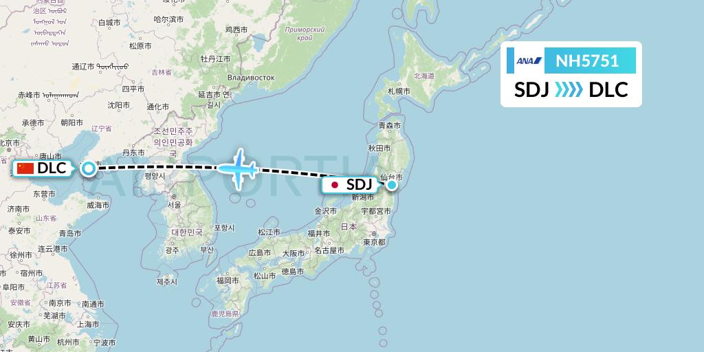 NH5751 All Nippon Airways Flight Map: Sendai to Dalian