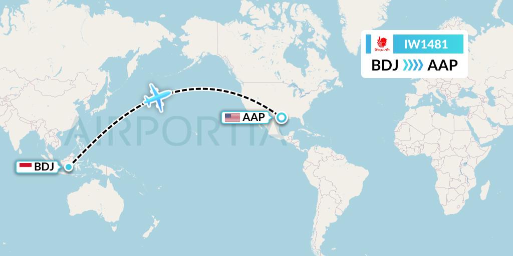 IW1481 Wings Air Flight Map: Banjarmasin to Houston