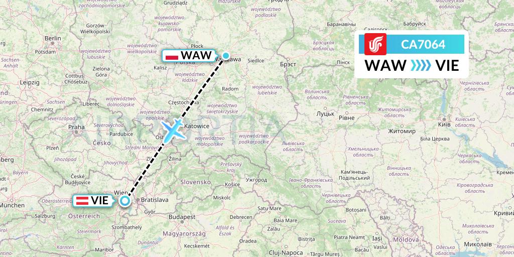 CA7064 Air China Flight Map: Warsaw to Vienna