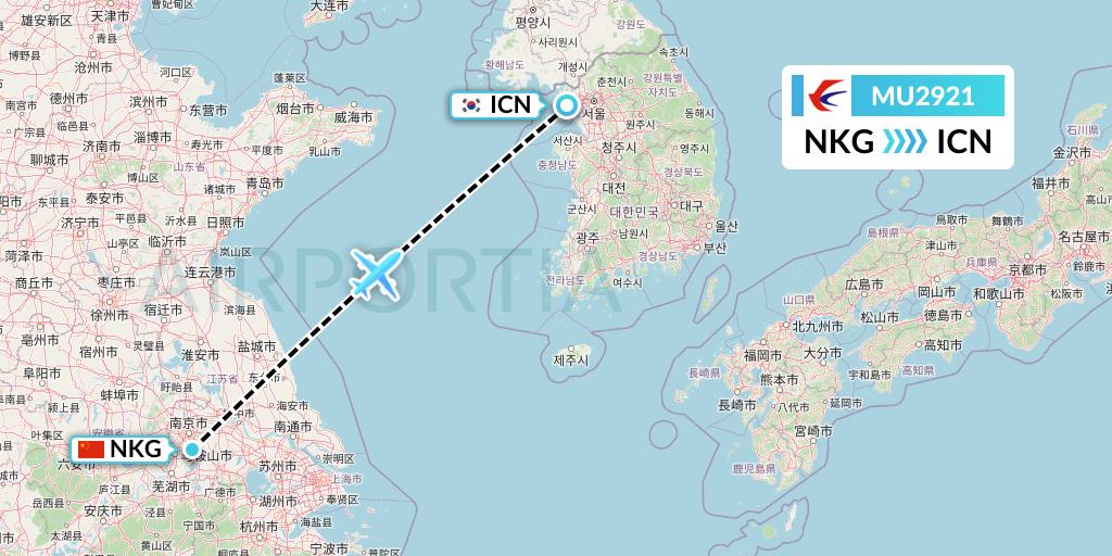 MU2921 China Eastern Airlines Flight Map: Nanjing to Seoul