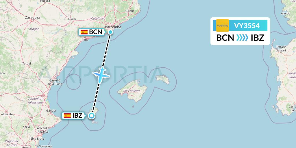 VY3554 Vueling Flight Map: Barcelona to Ibiza