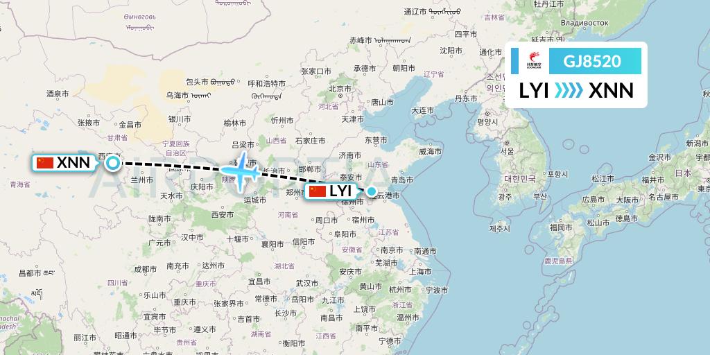 GJ8520 Loong Airlines Flight Map: Linyi to Xining