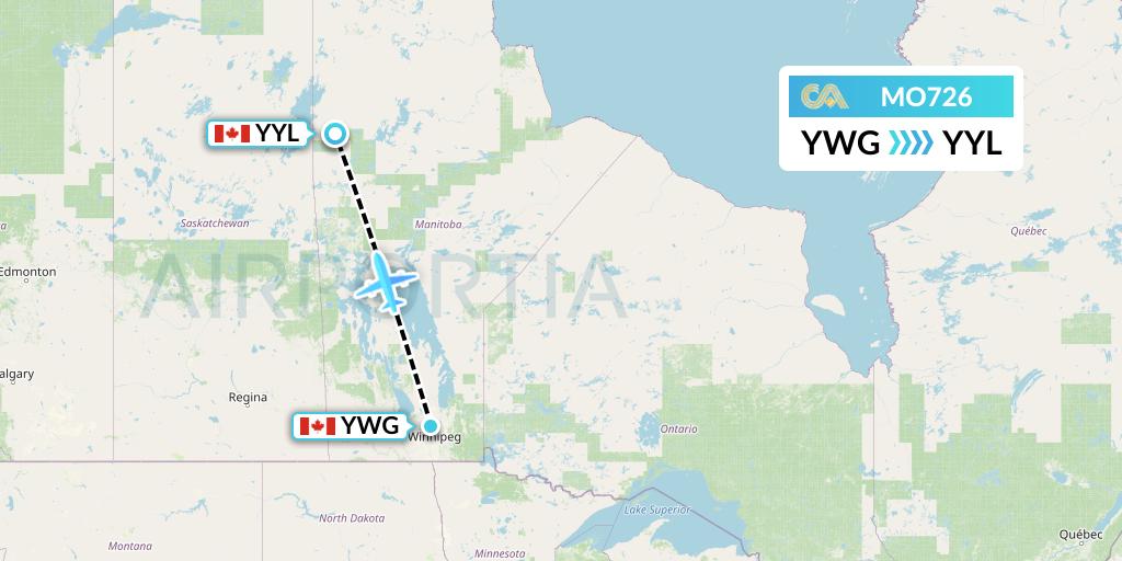 MO726 Calm Air Flight Map: Winnipeg to Lynn Lake