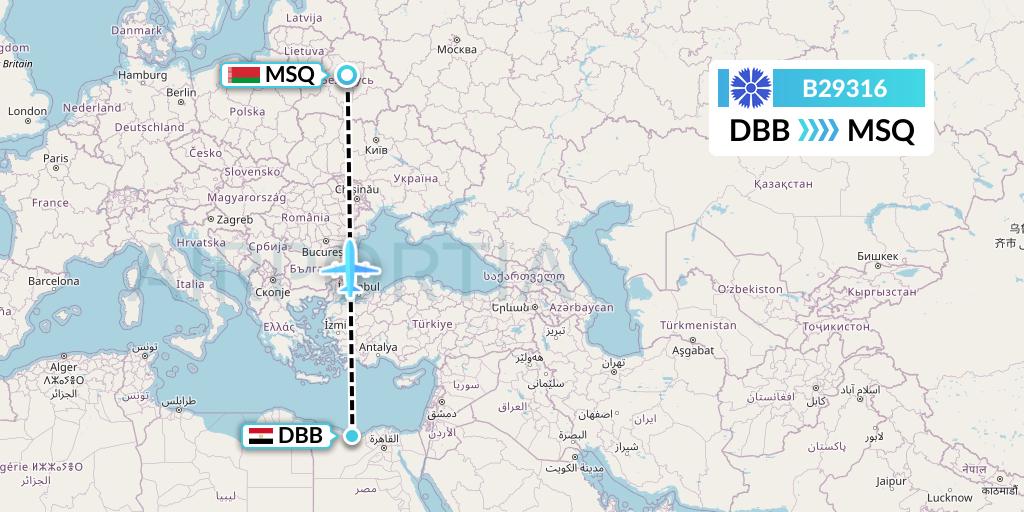 B29316 Belavia Flight Map: El Alamein to Minsk