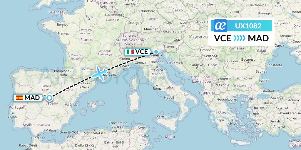 UX1082 Air Europa Flight Map: Venice to Madrid