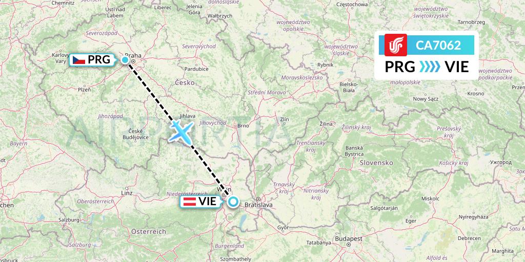 CA7062 Air China Flight Map: Prague to Vienna