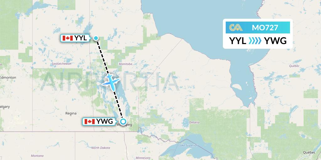 MO727 Calm Air Flight Map: Lynn Lake to Winnipeg