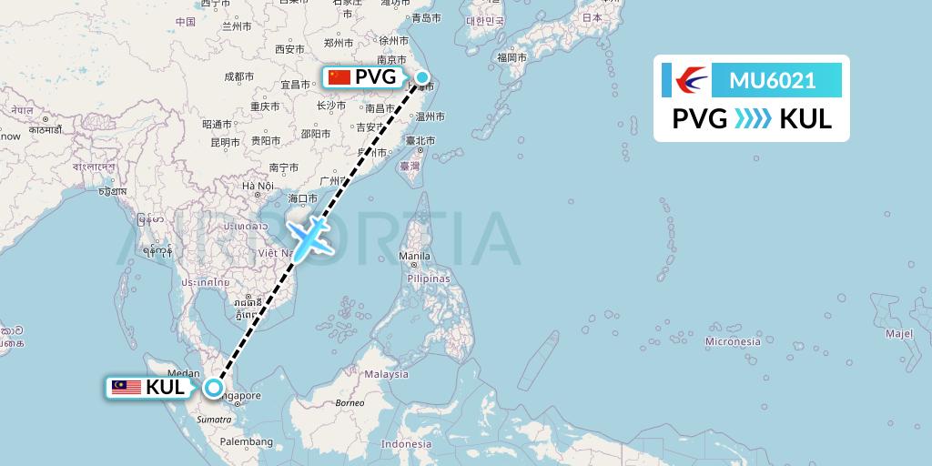 MU6021 China Eastern Airlines Flight Map: Shanghai to Kuala Lumpur