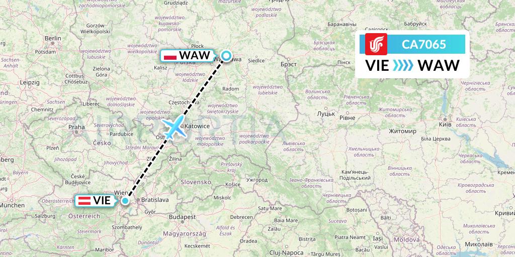 CA7065 Air China Flight Map: Vienna to Warsaw