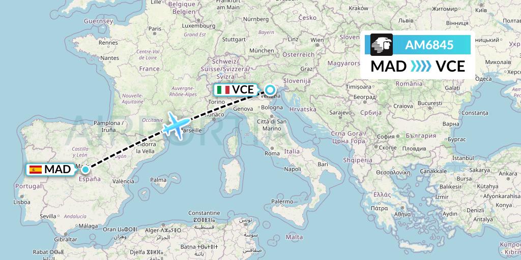 AM6845 Aeromexico Flight Map: Madrid to Venice